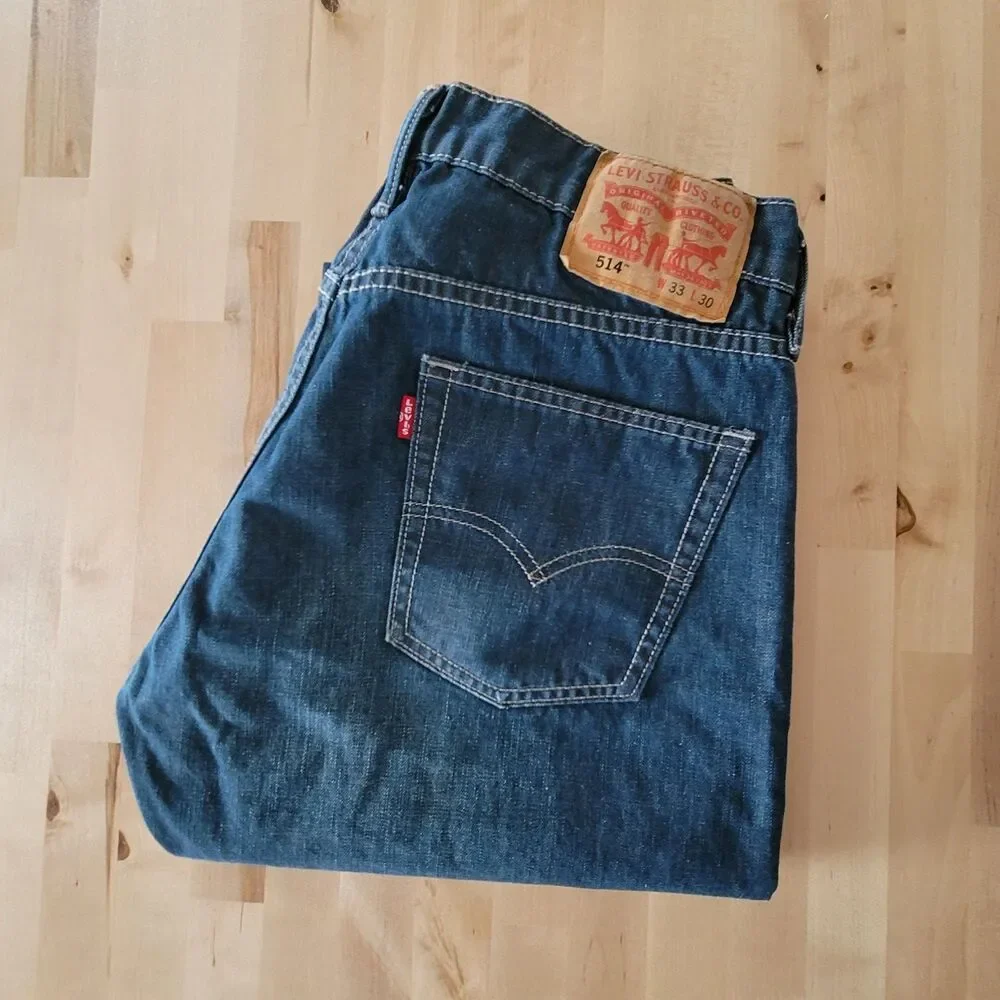 Levis 514 Mens Jeans 33 x 30 Blue Slim Straight Leg Medium Wash Preppy Western - Picture 11 of 11